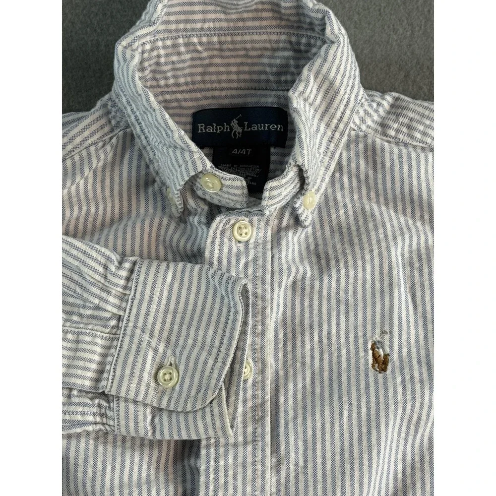 Ralph Lauren Shirt Boys 4T Blue Stripe Long Sleeve Button Down Cotton Casual
